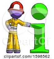 Poster, Art Print Of Purple Firefighter Fireman Man With Info Symbol Leaning Up Against It