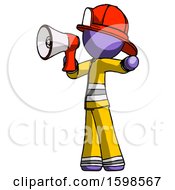 Poster, Art Print Of Purple Firefighter Fireman Man Shouting Into Megaphone Bullhorn Facing Left