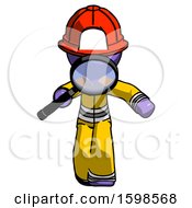 Poster, Art Print Of Purple Firefighter Fireman Man Looking Down Through Magnifying Glass