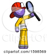 Poster, Art Print Of Purple Firefighter Fireman Man Inspecting With Large Magnifying Glass Facing Up