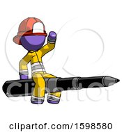 Poster, Art Print Of Purple Firefighter Fireman Man Riding A Pen Like A Giant Rocket