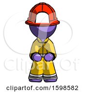 Poster, Art Print Of Purple Firefighter Fireman Man Squatting Facing Front