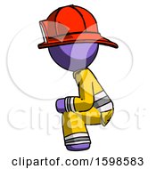Poster, Art Print Of Purple Firefighter Fireman Man Squatting Facing Left