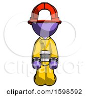 Poster, Art Print Of Purple Firefighter Fireman Man Kneeling Front Pose