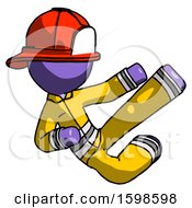 Poster, Art Print Of Purple Firefighter Fireman Man Flying Ninja Kick Right