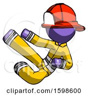 Poster, Art Print Of Purple Firefighter Fireman Man Flying Ninja Kick Left