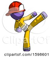 Poster, Art Print Of Purple Firefighter Fireman Man Ninja Kick Right