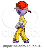 Poster, Art Print Of Purple Firefighter Fireman Man Walking Left Side View