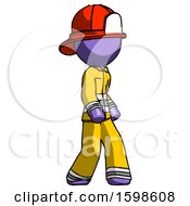 Poster, Art Print Of Purple Firefighter Fireman Man Walking Turned Right Front View