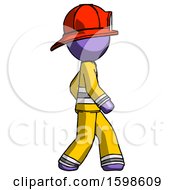 Poster, Art Print Of Purple Firefighter Fireman Man Walking Right Side View