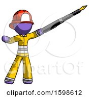Purple Firefighter Fireman Man Pen Is Mightier Than The Sword Calligraphy Pose