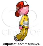 Poster, Art Print Of Pink Firefighter Fireman Man Floating Through Air Right