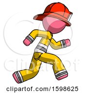 Poster, Art Print Of Pink Firefighter Fireman Man Running Fast Right
