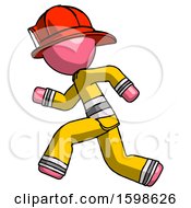 Poster, Art Print Of Pink Firefighter Fireman Man Running Fast Left