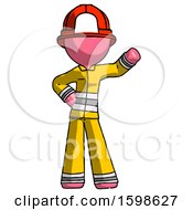 Poster, Art Print Of Pink Firefighter Fireman Man Waving Left Arm With Hand On Hip