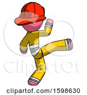 Poster, Art Print Of Pink Firefighter Fireman Man Kick Pose
