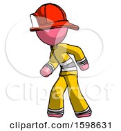 Poster, Art Print Of Pink Firefighter Fireman Man Suspense Action Pose Facing Left