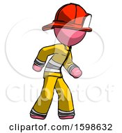 Poster, Art Print Of Pink Firefighter Fireman Man Suspense Action Pose Facing Right