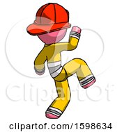 Poster, Art Print Of Pink Firefighter Fireman Man Kick Pose Start