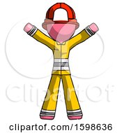 Poster, Art Print Of Pink Firefighter Fireman Man Surprise Pose Arms And Legs Out