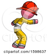 Poster, Art Print Of Pink Firefighter Fireman Man Sneaking While Reaching For Something