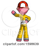 Poster, Art Print Of Pink Firefighter Fireman Man Waving Right Arm With Hand On Hip
