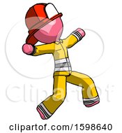 Poster, Art Print Of Pink Firefighter Fireman Man Running Away In Hysterical Panic Direction Right