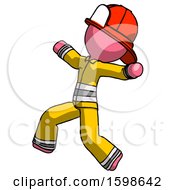 Poster, Art Print Of Pink Firefighter Fireman Man Running Away In Hysterical Panic Direction Left