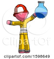 Poster, Art Print Of Pink Firefighter Fireman Man Holding Large Round Flask Or Beaker