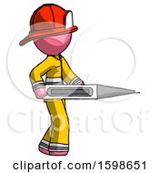 Poster, Art Print Of Pink Firefighter Fireman Man Walking With Large Thermometer