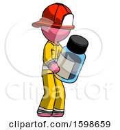 Poster, Art Print Of Pink Firefighter Fireman Man Holding Glass Medicine Bottle