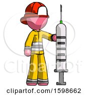 Poster, Art Print Of Pink Firefighter Fireman Man Holding Large Syringe