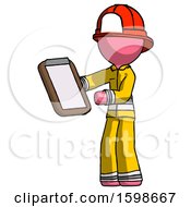 Pink Firefighter Fireman Man Reviewing Stuff On Clipboard