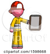 Poster, Art Print Of Pink Firefighter Fireman Man Showing Clipboard To Viewer