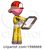 Poster, Art Print Of Pink Firefighter Fireman Man Using Clipboard And Pencil