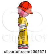 Poster, Art Print Of Pink Firefighter Fireman Man Thinking Wondering Or Pondering Rear View