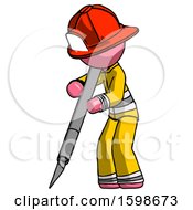 Poster, Art Print Of Pink Firefighter Fireman Man Cutting With Large Scalpel