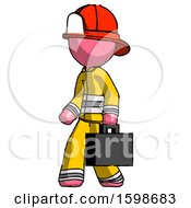 Poster, Art Print Of Pink Firefighter Fireman Man Walking With Briefcase To The Left