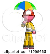 Poster, Art Print Of Pink Firefighter Fireman Man Holding Umbrella Rainbow Colored