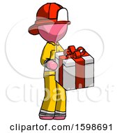 Poster, Art Print Of Pink Firefighter Fireman Man Giving A Present