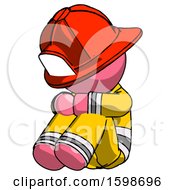Pink Firefighter Fireman Man Sitting With Head Down Facing Angle Left