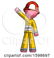 Poster, Art Print Of Pink Firefighter Fireman Man Waving Emphatically With Right Arm