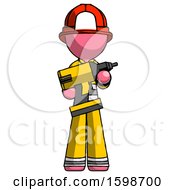 Poster, Art Print Of Pink Firefighter Fireman Man Holding Large Drill