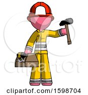 Poster, Art Print Of Pink Firefighter Fireman Man Holding Tools And Toolchest Ready To Work