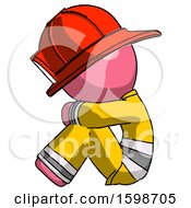 Poster, Art Print Of Pink Firefighter Fireman Man Sitting With Head Down Facing Sideways Left