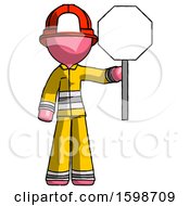 Poster, Art Print Of Pink Firefighter Fireman Man Holding Stop Sign