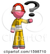 Poster, Art Print Of Pink Firefighter Fireman Man Holding Question Mark To Right