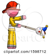 Poster, Art Print Of Pink Firefighter Fireman Man Holding Jesterstaff - I Dub Thee Foolish Concept