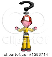 Poster, Art Print Of Pink Firefighter Fireman Man With Question Mark Above Head Confused