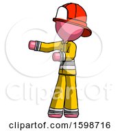 Poster, Art Print Of Pink Firefighter Fireman Man Presenting Something To His Right